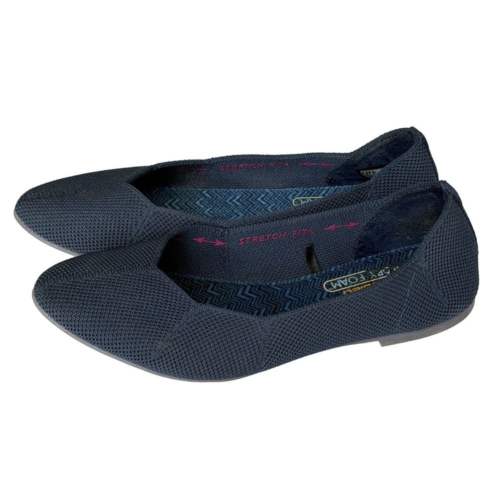 Skechers Cleo Ballet Flats Claw-Some Women's 7 Navy Stretch Knit Slip On Shoes